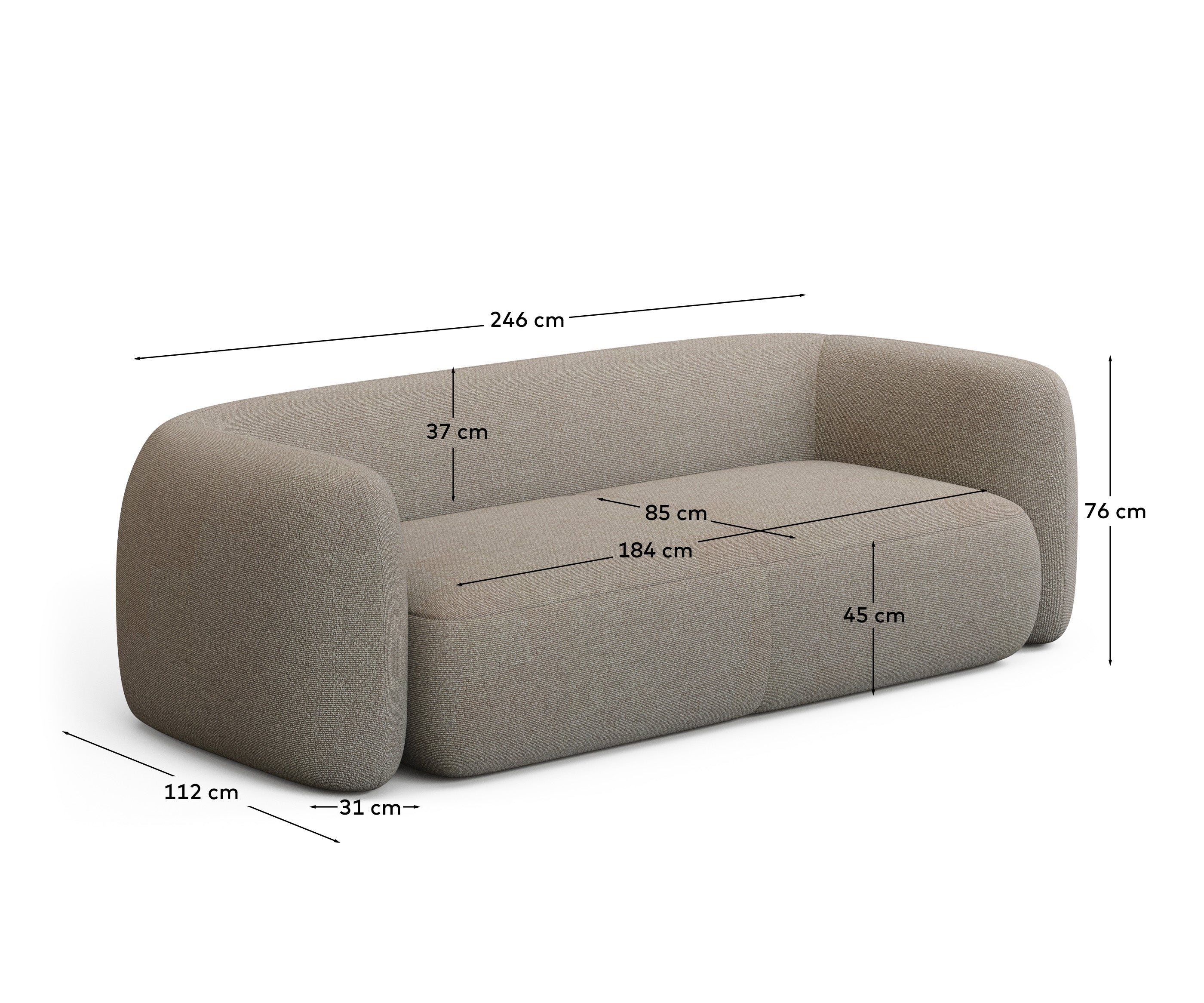 3-Sitzer-Sofa Martina in Lammfelloptik in Steinton 246 cm FSC Mix Credit in Steinfarben präsentiert im Onlineshop von KAQTU Design AG. 3er Sofa ist von Kave Home