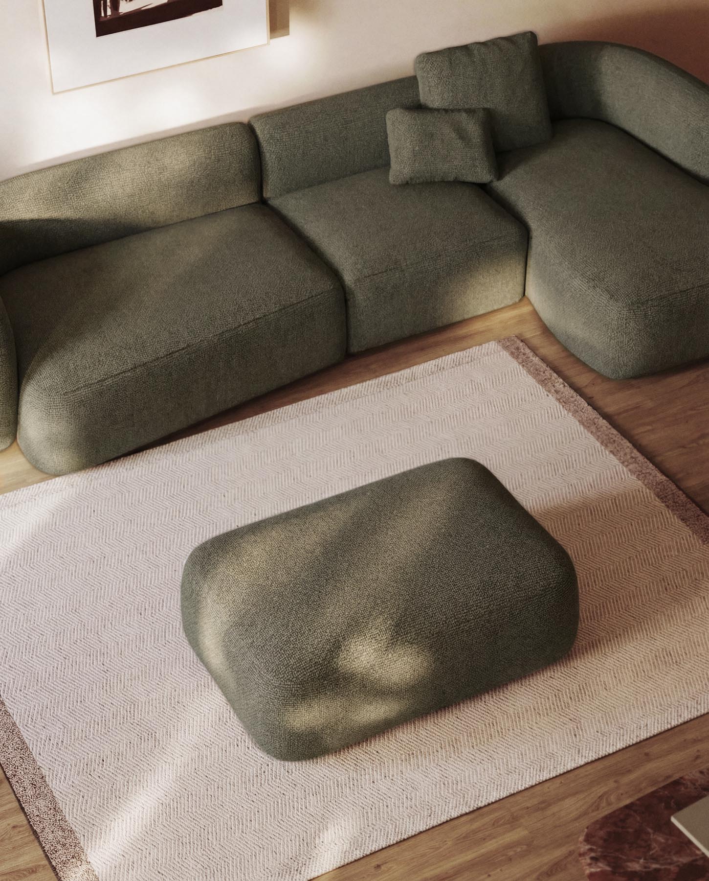 Fussablage Martina mit Chenille in Grün 123 x 85 cm in Grün präsentiert im Onlineshop von KAQTU Design AG. Pouf ist von Kave Home
