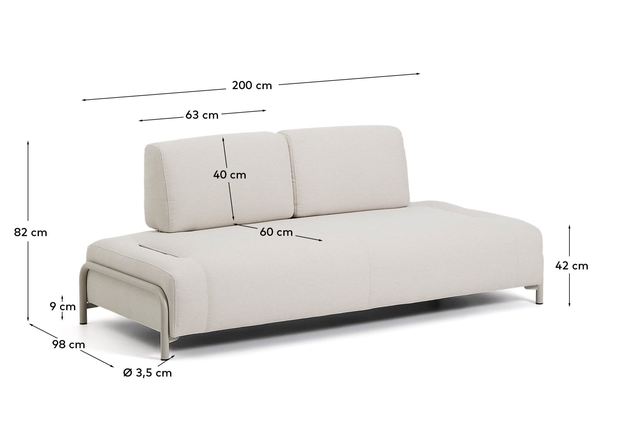 2-Sitzer-Modul Compo aus Chenille in Ecru mit beigem Metallgestell 200 cm FSC Mix Credit in Ecru präsentiert im Onlineshop von KAQTU Design AG. 2er Sofa ist von Kave Home