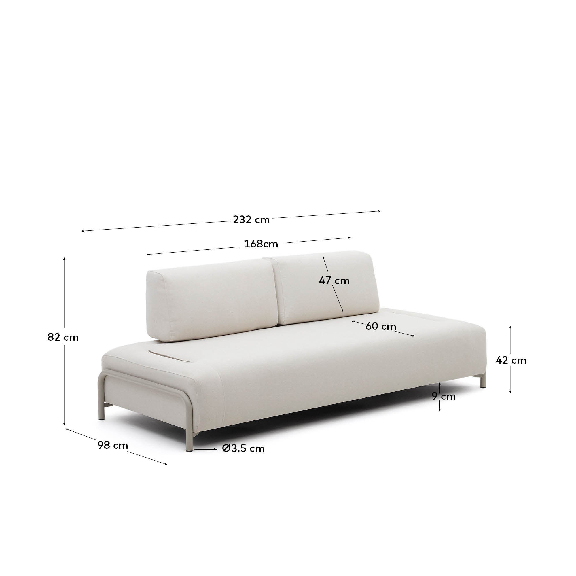 Elegantes Compo 3-Sitzer-Modul von Kave Home, 232 cm, beige Chenille, modernes Design mit robustem Metallgestell.
