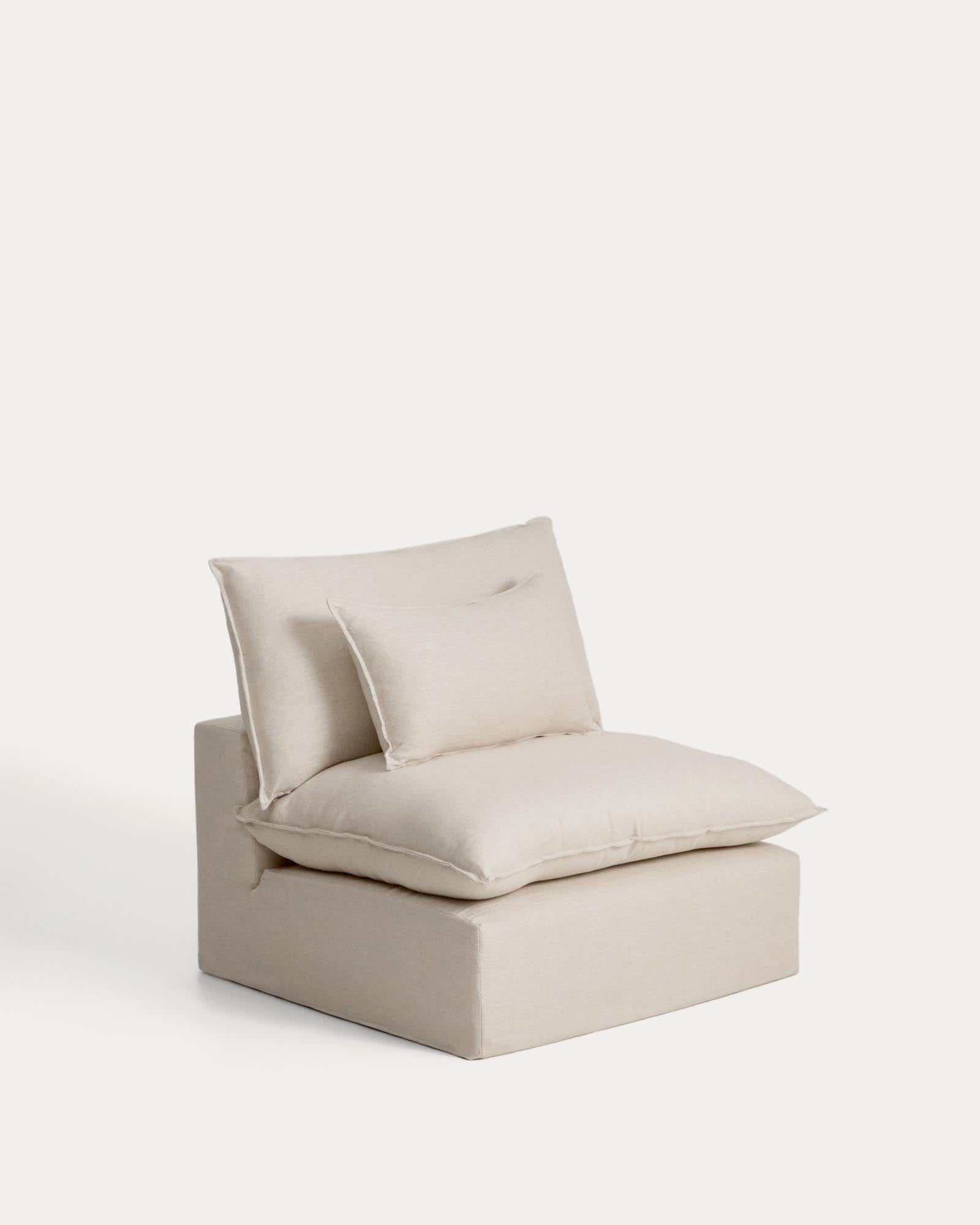 Eleganter Sessel Anarela in Beige, 110 cm, mit abnehmbarem Bezug aus Leinen und Viskose, umweltfreundlich und modern.