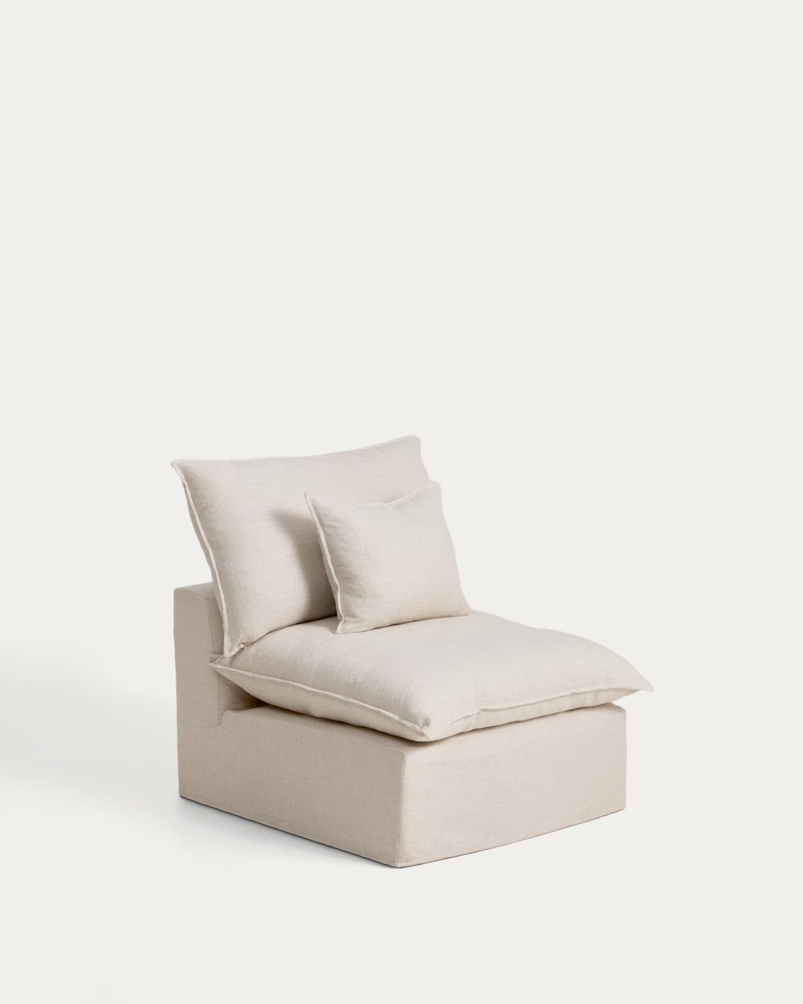Eleganter Sessel Anarela in sanftem Beige, gefertigt aus hochwertigem Leinen und Viskose, 90 cm, mit praktischem abnehmbaren Bezug und umweltfreundlicher FSC Mix Credit-Zertifizierung.
