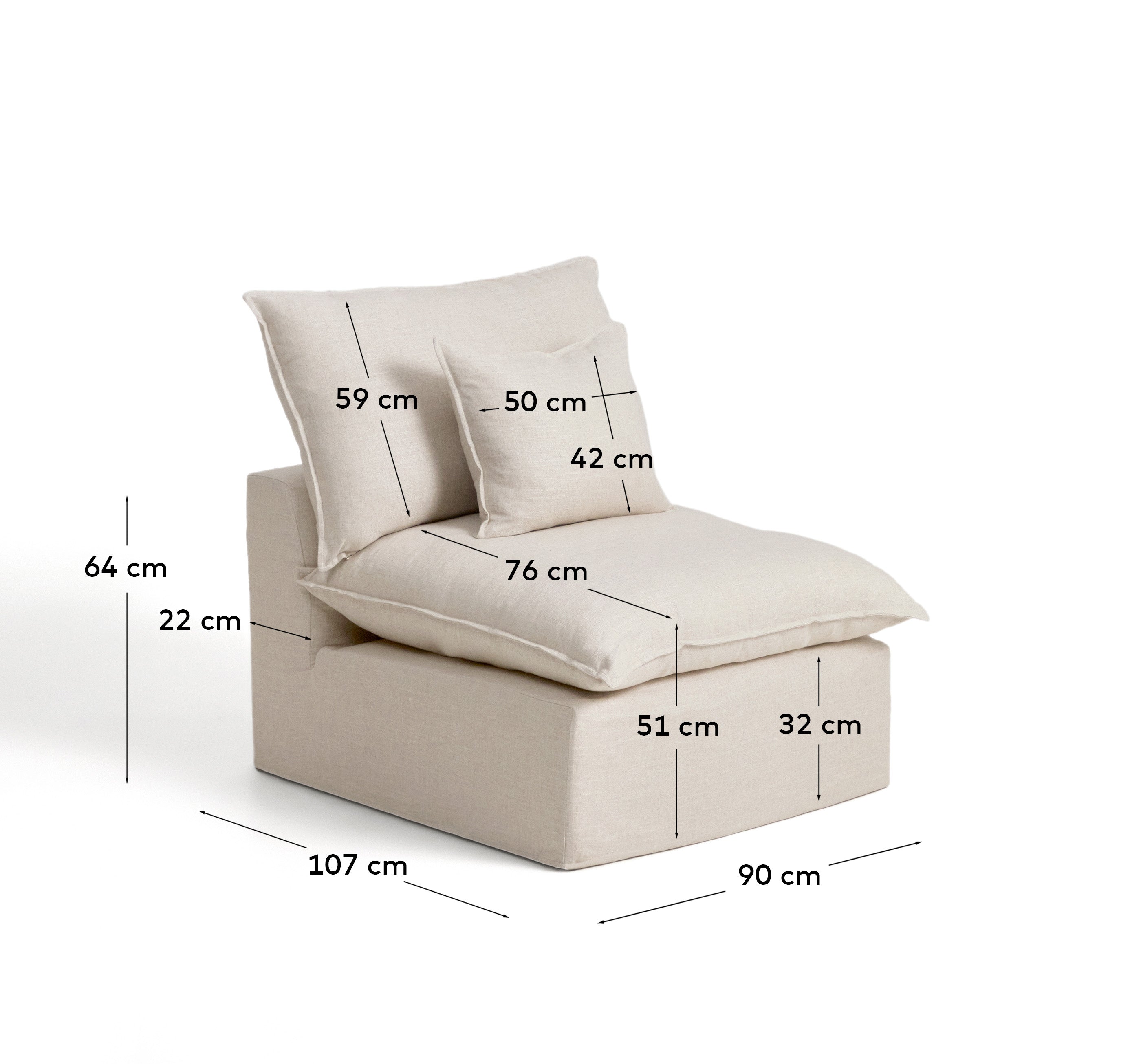 Beige Sessel Anarela aus Leinen und Viskose, 90 cm, mit abnehmbarem Bezug und nachhaltiger FSC Mix Credit-Zertifizierung.