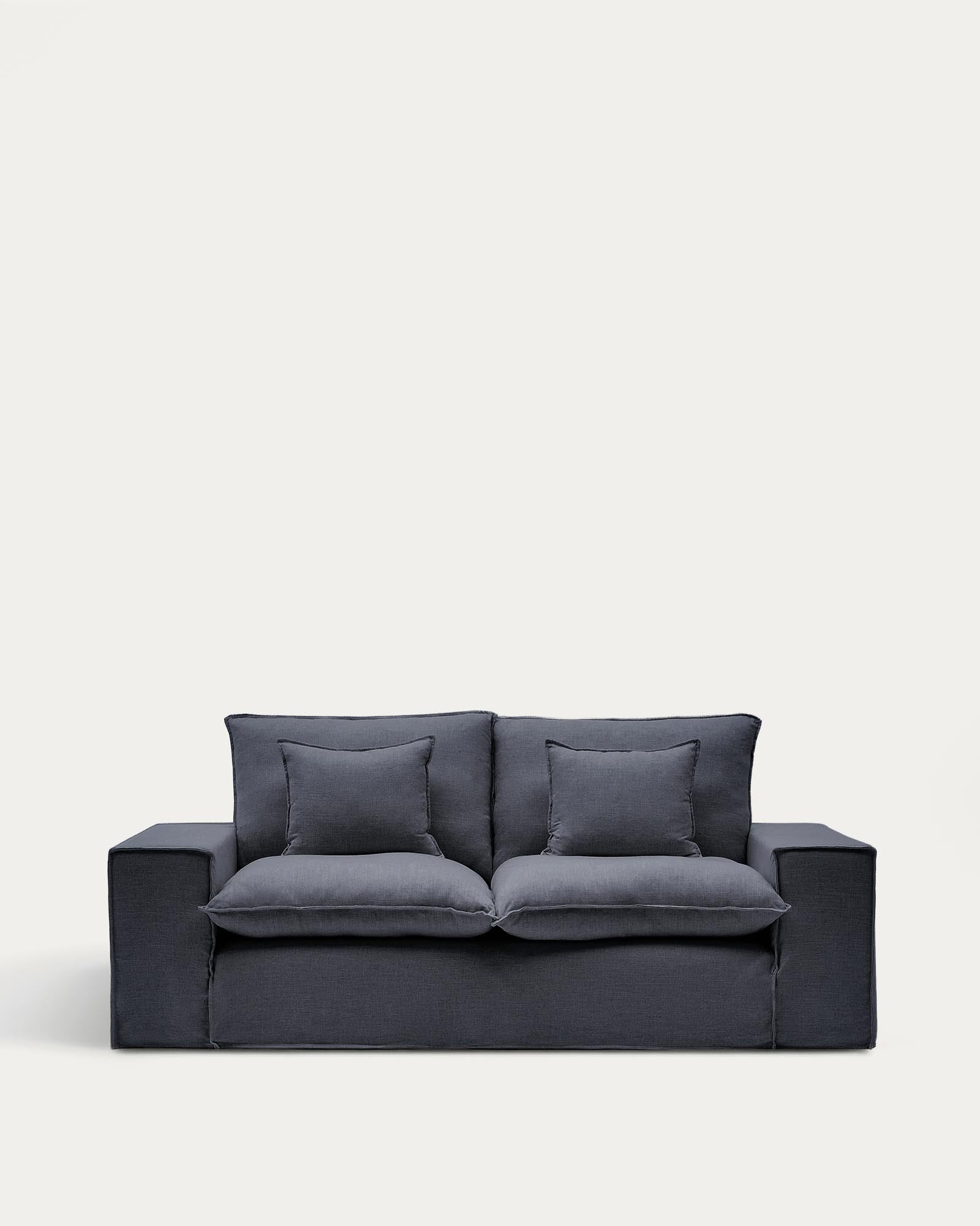 2-Sitzer-Sofa Anarela mit abnehmbarem Bezug aus Leinen und Viskose in Dunkelgrau, 240 cm, FSC Mix Credit in Dunkelgrau präsentiert im Onlineshop von KAQTU Design AG. 2er Sofa ist von Kave Home