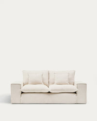 Anarela 2-Seater Sofa with Removable Cover and Beige Linen Pillows, 240 cm