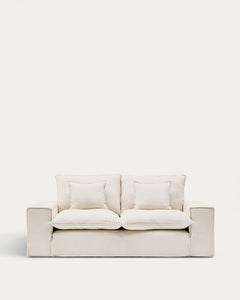 Anarela 2-Seater Sofa with Removable Cover and Beige Linen Pillows, 240 cm