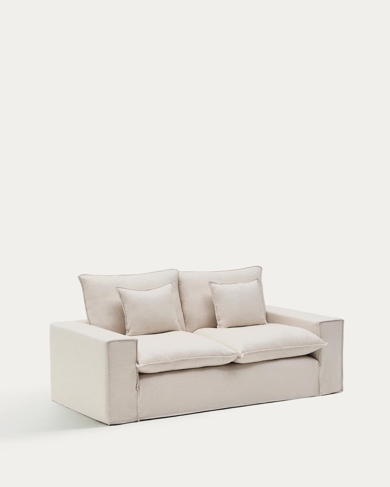 Beige 2-Sitzer-Sofa Anarela mit abnehmbarem Bezug aus Leinen und Viskose, 220 cm, FSC Mix Credit, perfekt für moderne Wohnkonzepte.