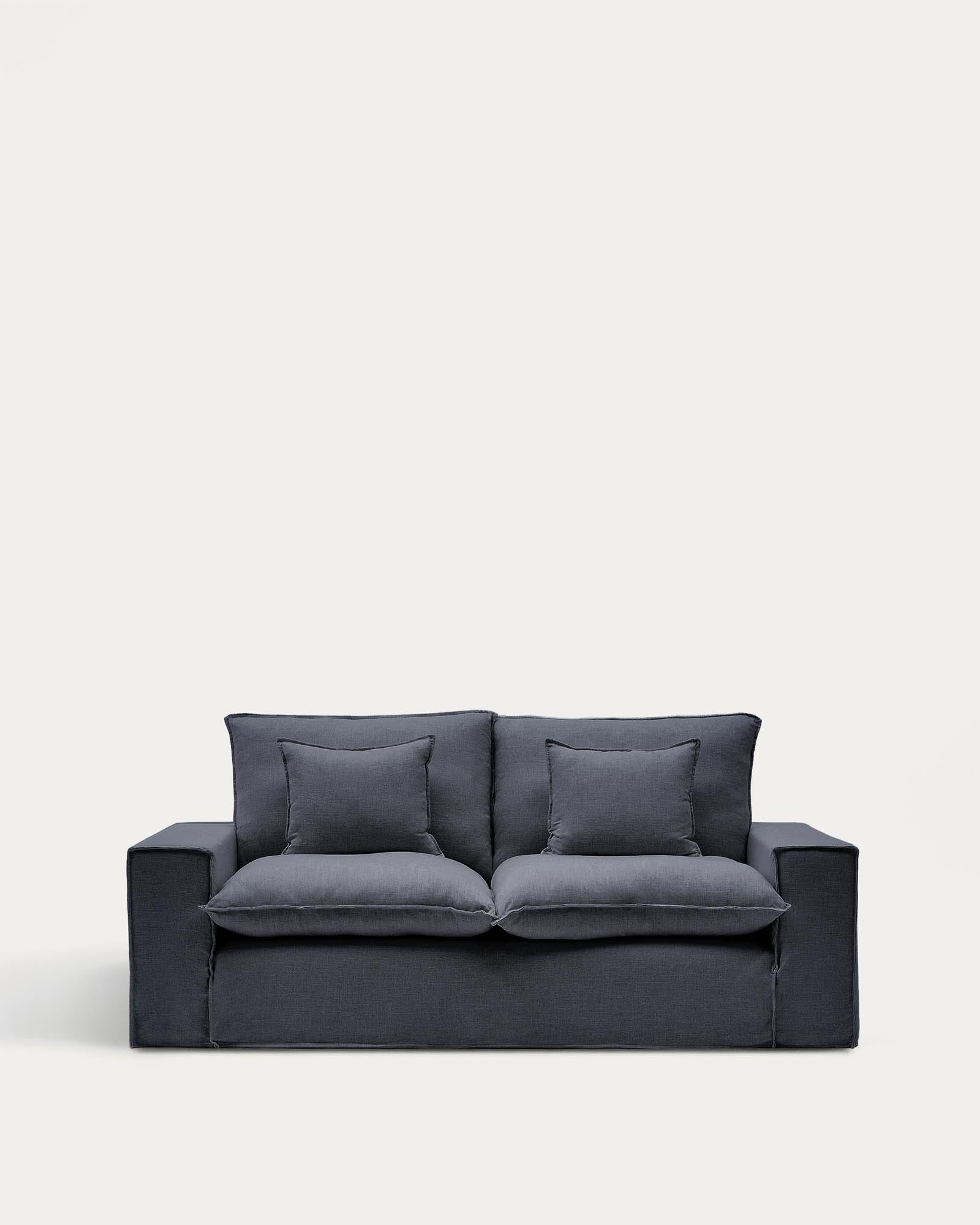 2-Sitzer-Sofa Anarela mit abnehmbarem Bezug aus Leinen und Viskose in Dunkelgrau, 220 cm, FSC Mix Credit in Dunkelgrau präsentiert im Onlineshop von KAQTU Design AG. 2er Sofa ist von Kave Home