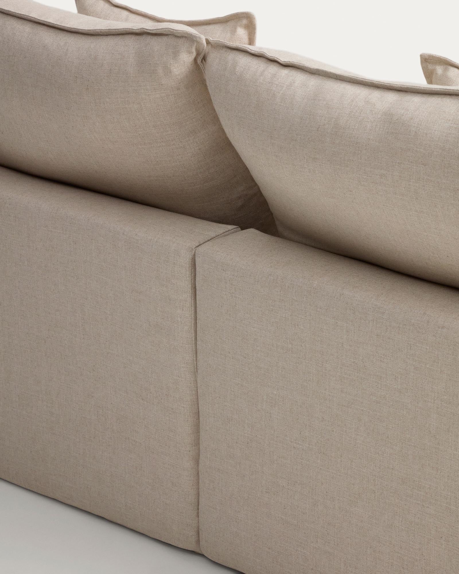Beige 2-Sitzer-Modularsofa Anarela, 180 cm, aus Leinen und Viskose, mit abnehmbarem Bezug, perfekt für stilvolle und nachhaltige Wohnräume.