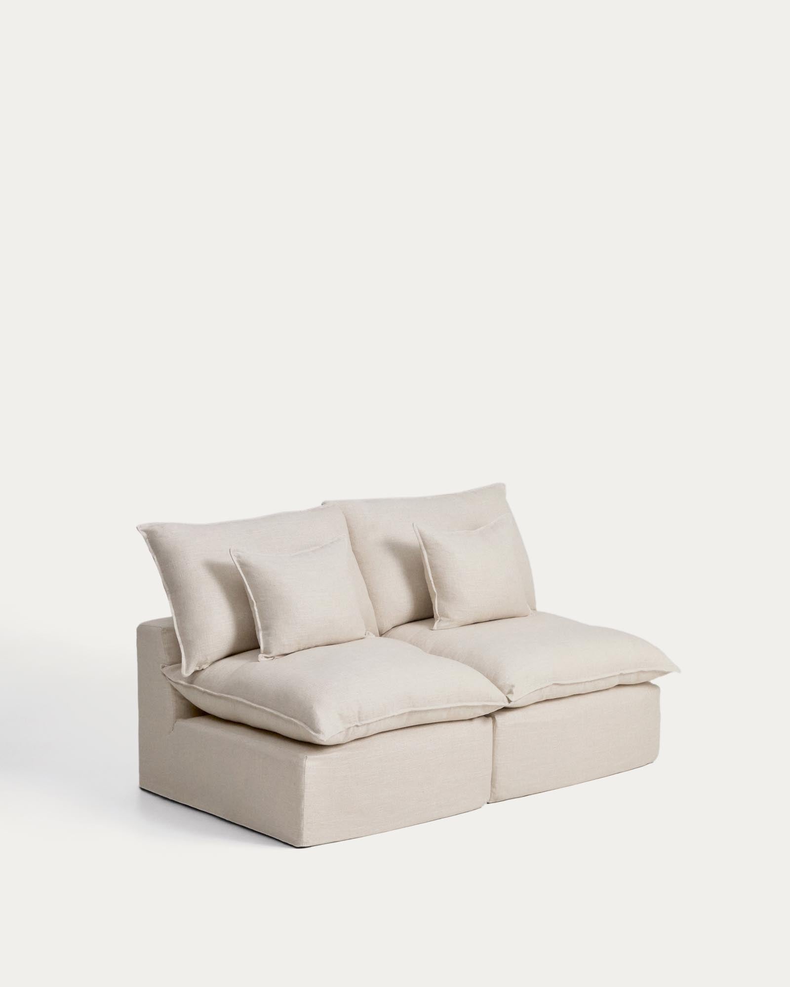 Beige 2-Sitzer-Modularsofa Anarela, 180 cm, aus Leinen und Viskose, FSC-zertifiziert, ideal für moderne und gemütliche Wohnräume.