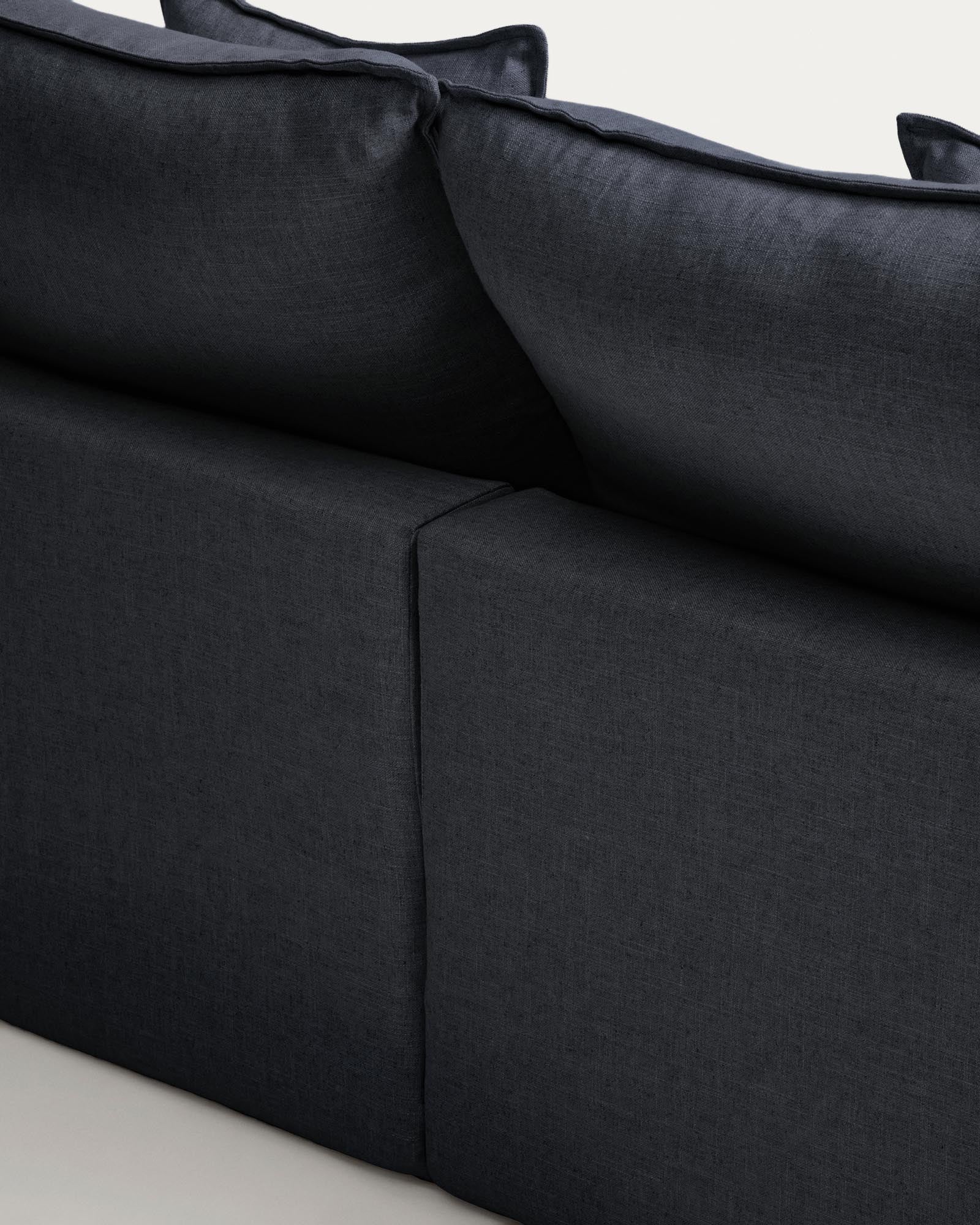 Modernes 2-Sitzer-Modularsofa Anarela in Dunkelgrau, mit abnehmbarem Bezug aus Leinen und Viskose, perfekt für gemütliche Wohnzimmer.