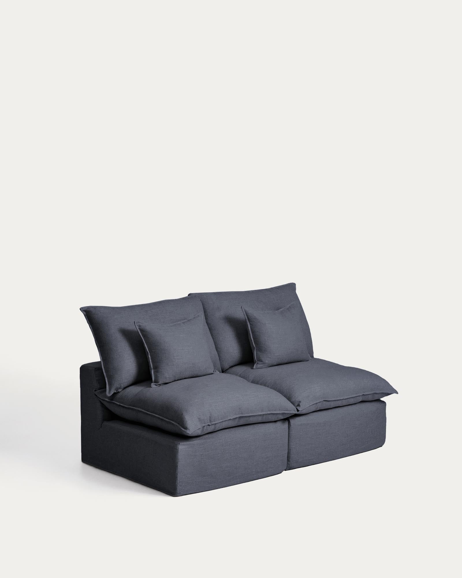 Elegantes 2-Sitzer-Modularsofa Anarela in Dunkelgrau, aus hochwertigem Leinen und Viskose, ideal für gemütliche und moderne Wohnräume.