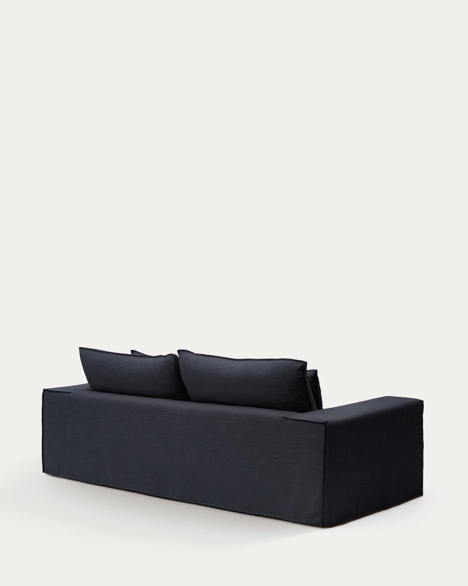 Elegantes 3-Sitzer-Sofa Anarela in Dunkelgrau, gefertigt aus Leinen und Viskose, mit abnehmbarem Bezug für einfache Pflege und modernen Komfort.