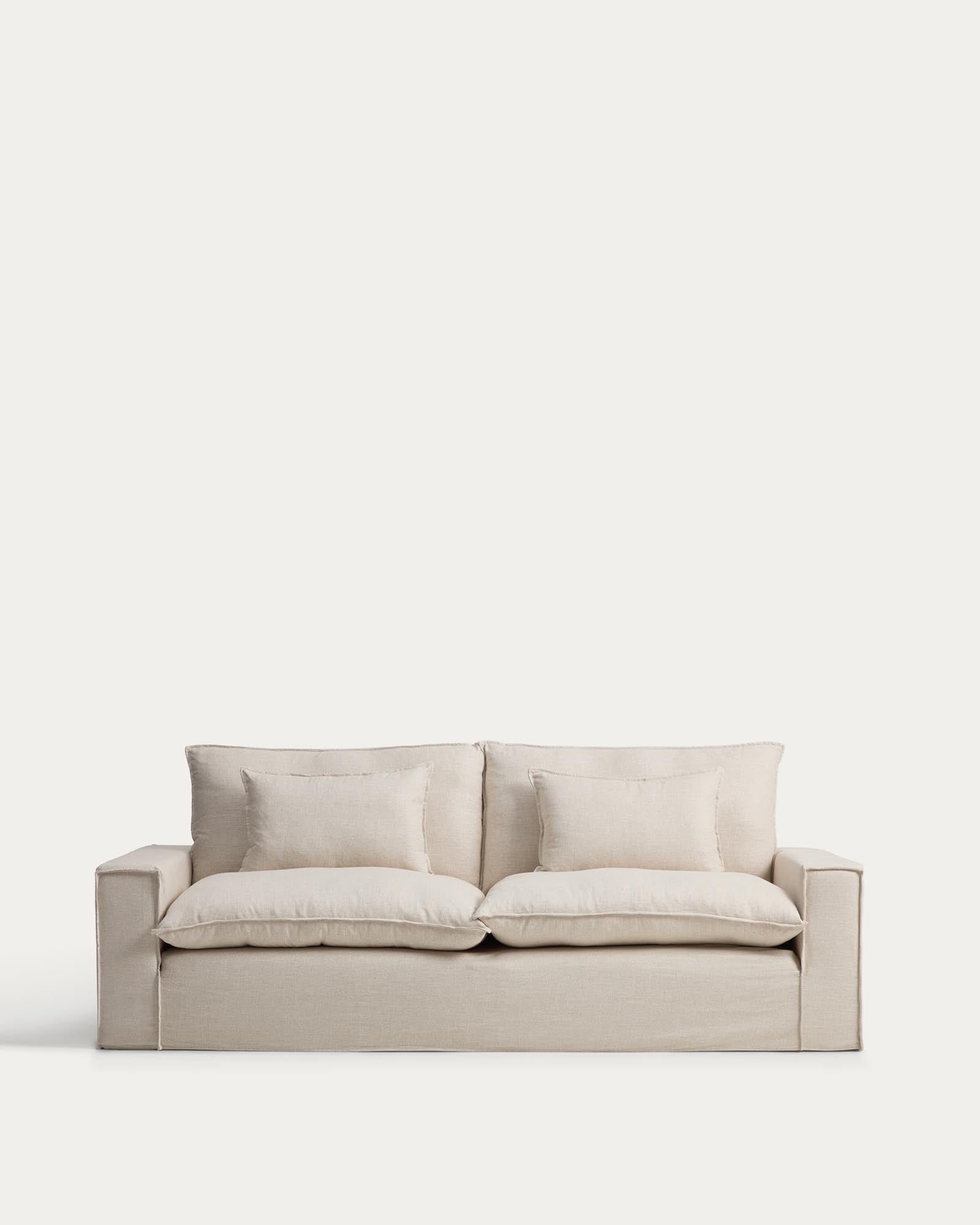 3-Sitzer-Sofa Anarela mit abnehmbarem Bezug aus Leinen und Viskose in Beige, 260 cm, FSC Mix Credit in Beige präsentiert im Onlineshop von KAQTU Design AG. 3er Sofa ist von Kave Home