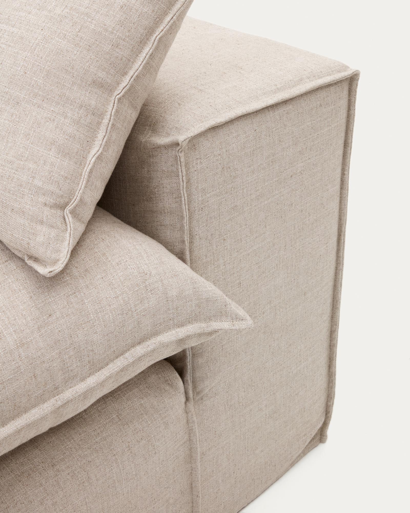 Beige 3-Sitzer-Sofa Anarela von Kave Home, 260 cm, aus hochwertigem Leinen und Viskose, mit praktischem abnehmbarem Bezug für stilvolle Einrichtung.