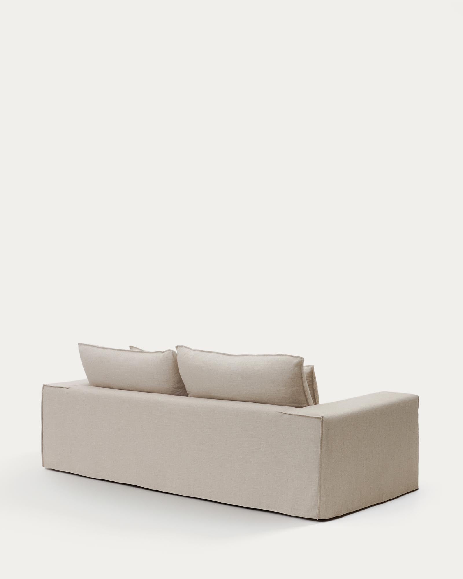 Beige 3-Sitzer-Sofa Anarela mit abnehmbarem Bezug aus Leinen und Viskose, 260 cm, FSC Mix Credit, perfekt für stilvolle Wohnräume.