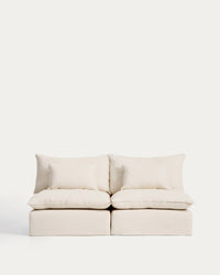 3-Sitzer-Modularsofa Anarela mit abnehmbarem Bezug aus Leinen und Viskose in Beige, 220 cm, FSC Mix Credit