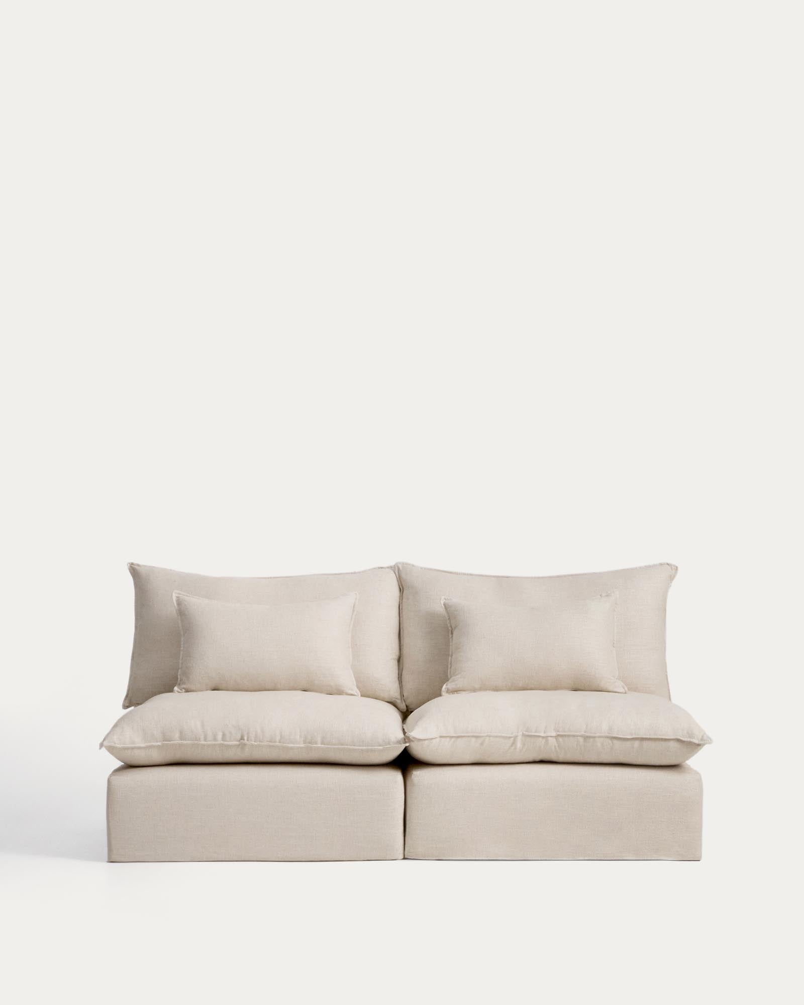 3-Sitzer-Modularsofa Anarela mit abnehmbarem Bezug aus Leinen und Viskose in Beige, 220 cm, FSC Mix Credit in Beige präsentiert im Onlineshop von KAQTU Design AG. 3er Sofa ist von Kave Home