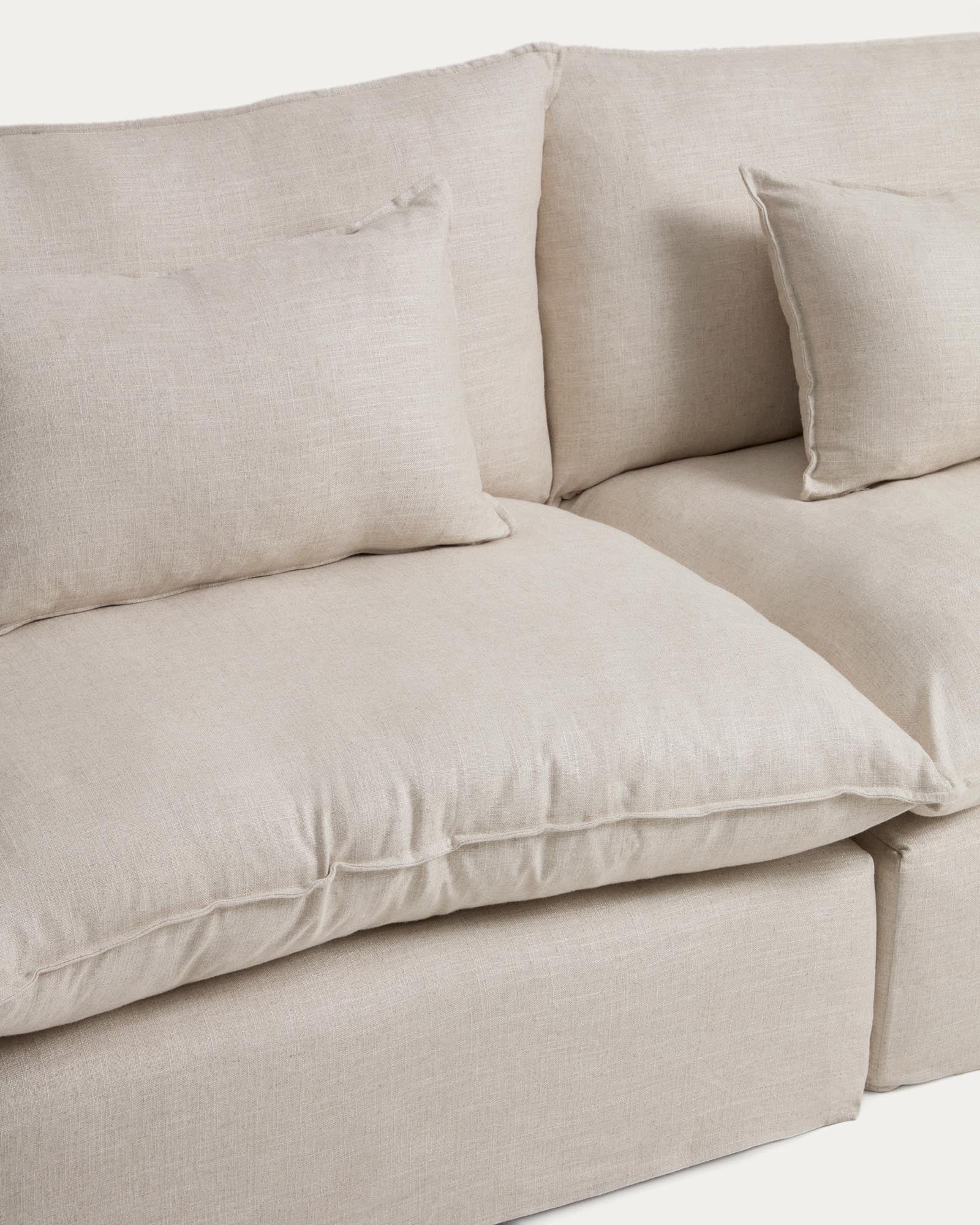 Beige 3-Sitzer-Modularsofa Anarela, 220 cm, aus hochwertigem Leinen und Viskose, mit abnehmbarem Bezug für einfache Pflege, nachhaltig von Kave Home.