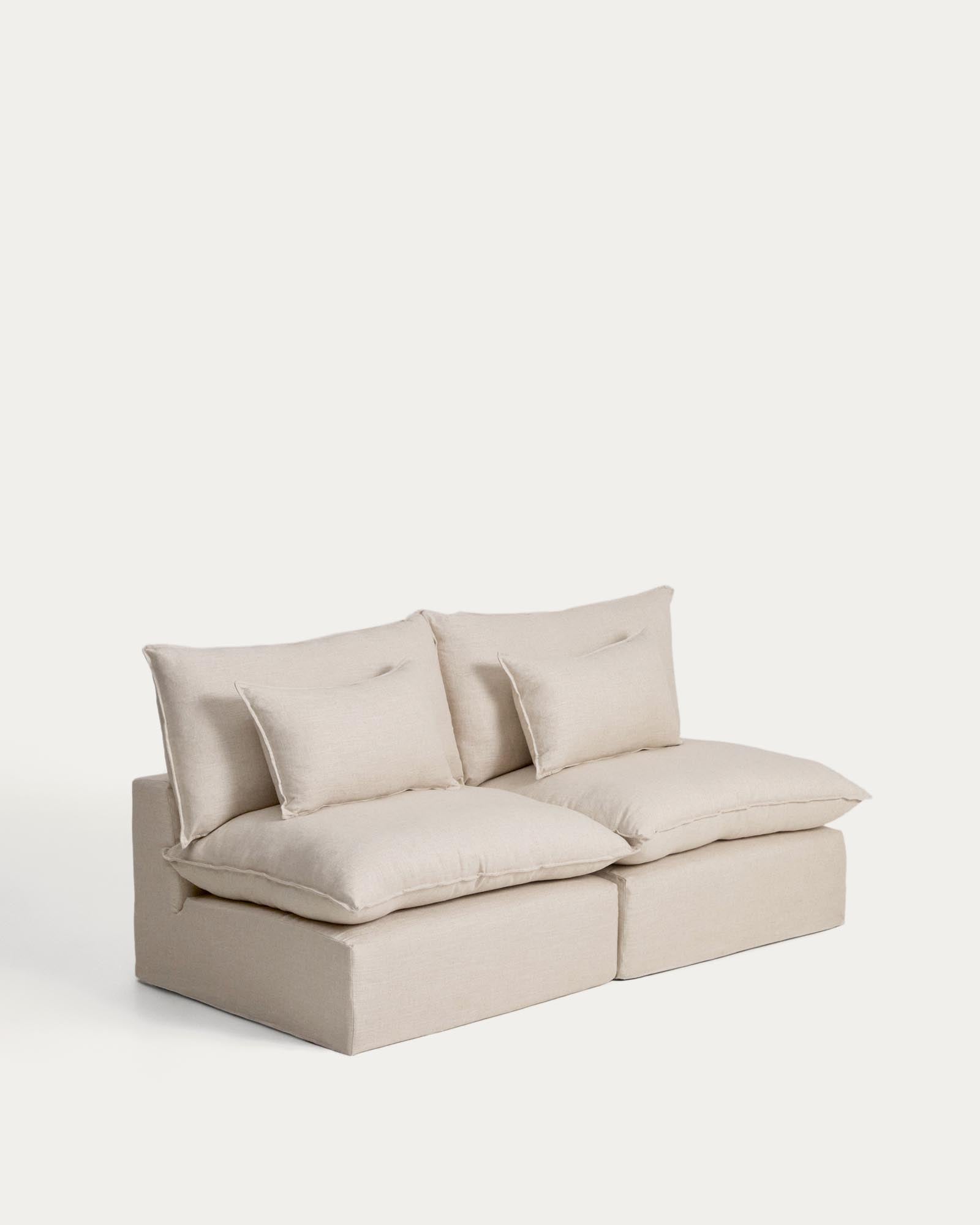 Beige 3-Sitzer-Modularsofa Anarela, 220 cm, aus Leinen und Viskose, elegantes und modernes Design, abnehmbarer Bezug für einfache Reinigung.