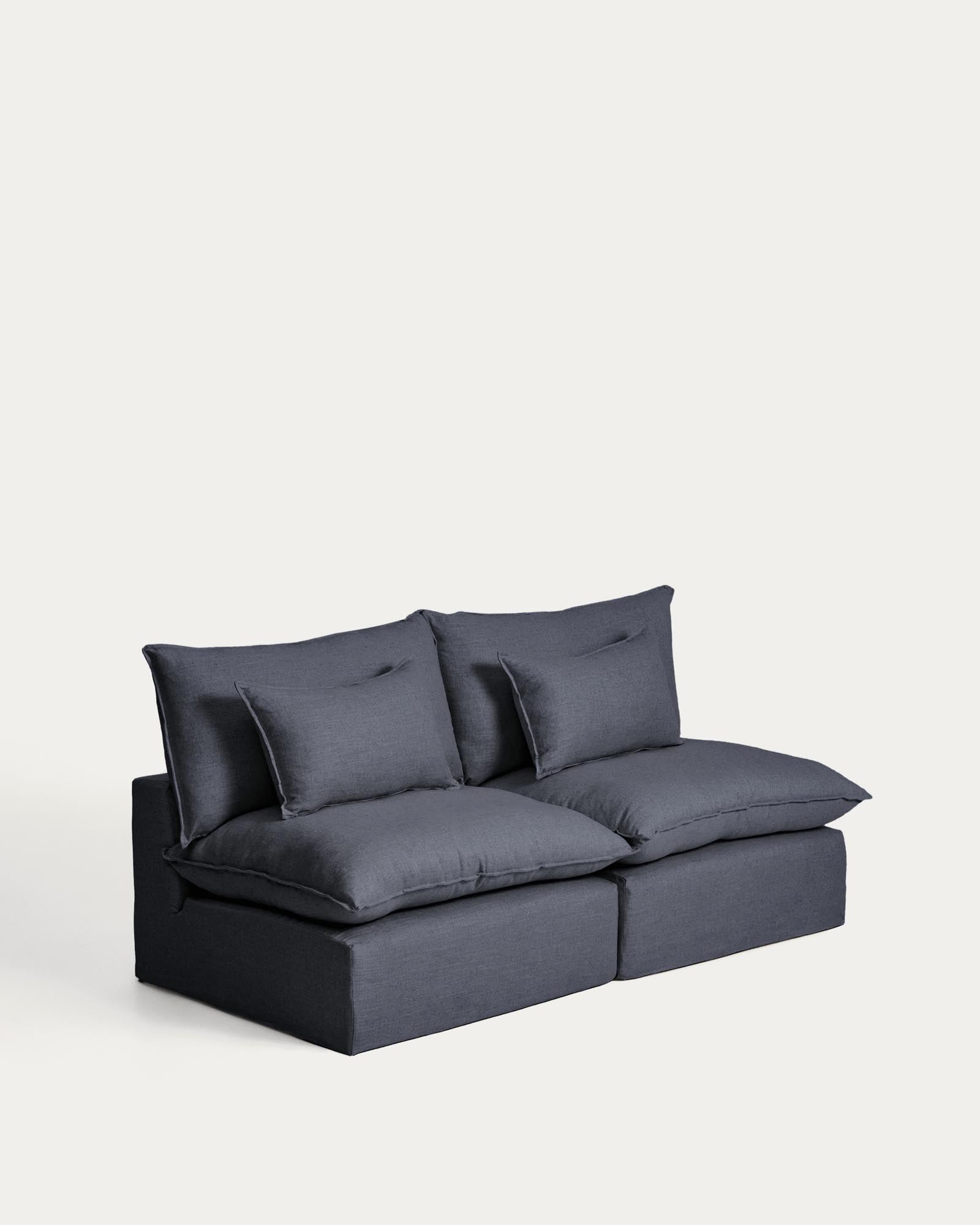 Elegantes 3-Sitzer-Modularsofa Anarela in Dunkelgrau, aus hochwertigem Leinen und Viskose, ideal für stilvolle Wohnräume.