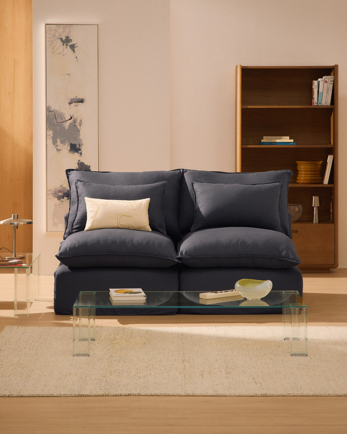 3-Sitzer-Modularsofa Anarela mit abnehmbarem Bezug aus Leinen und Viskose in Dunkelgrau, 220 cm, FSC Mix Credit in Dunkelgrau präsentiert im Onlineshop von KAQTU Design AG. 3er Sofa ist von Kave Home