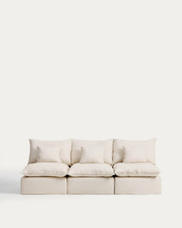 3-Sitzer-Modularsofa Anarela mit abnehmbarem Bezug aus Leinen und Viskose in Beige, 270 cm, FSC Mix Credit
