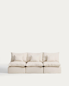3-Sitzer-Modularsofa Anarela mit abnehmbarem Bezug aus Leinen und Viskose in Beige, 270 cm, FSC Mix Credit