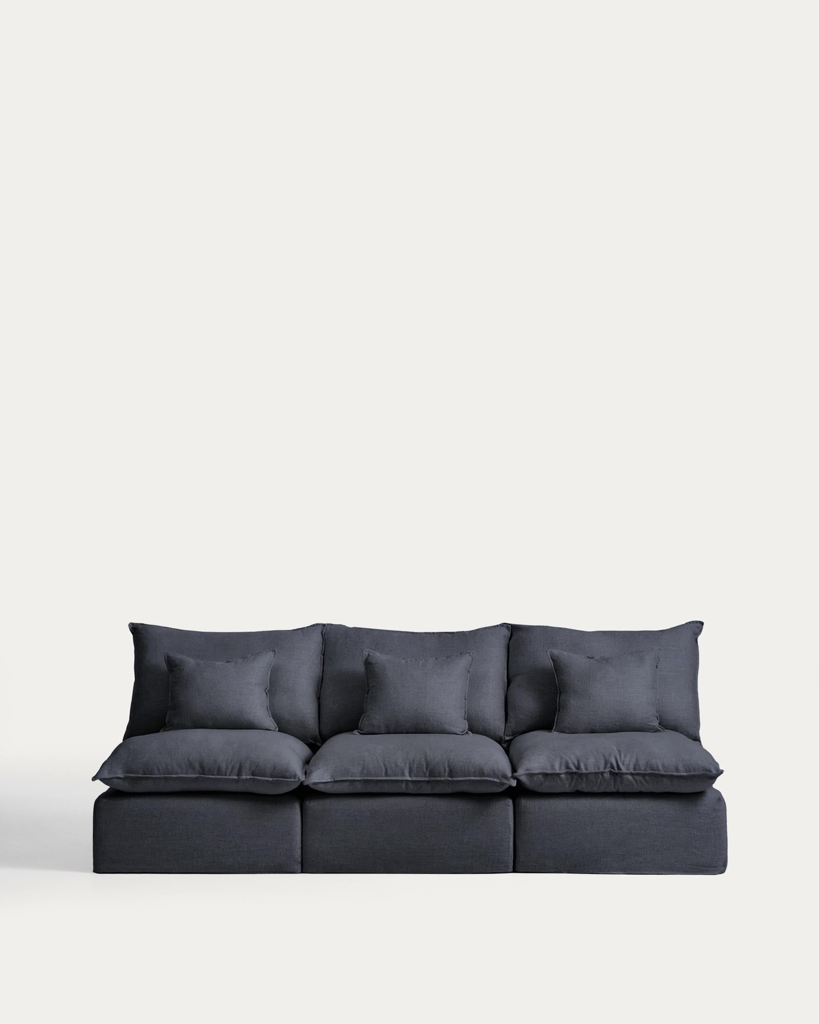 3-Sitzer-Modularsofa Anarela mit abnehmbarem Bezug aus Leinen und Viskose in Dunkelgrau, 270 cm, FSC Mix Credit in Dunkelgrau präsentiert im Onlineshop von KAQTU Design AG. 3er Sofa ist von Kave Home