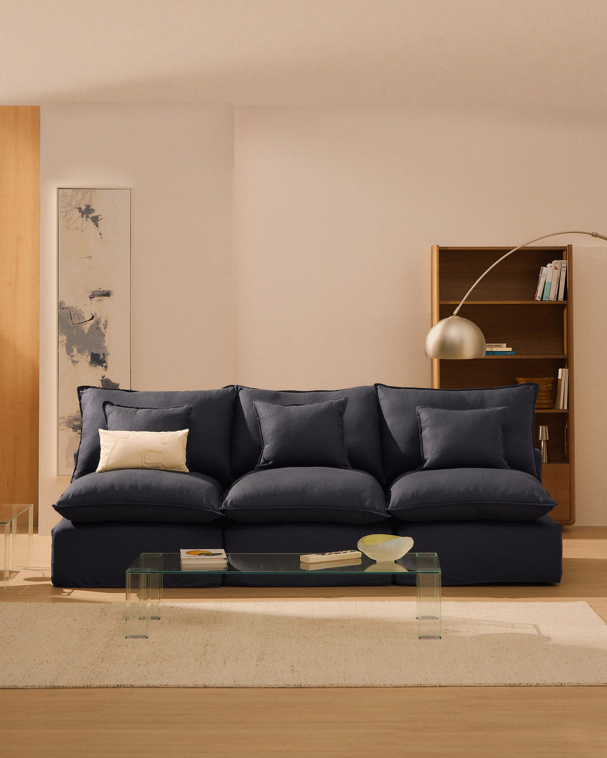3-Sitzer-Modularsofa Anarela mit abnehmbarem Bezug aus Leinen und Viskose in Dunkelgrau, 270 cm, FSC Mix Credit in Dunkelgrau präsentiert im Onlineshop von KAQTU Design AG. 3er Sofa ist von Kave Home