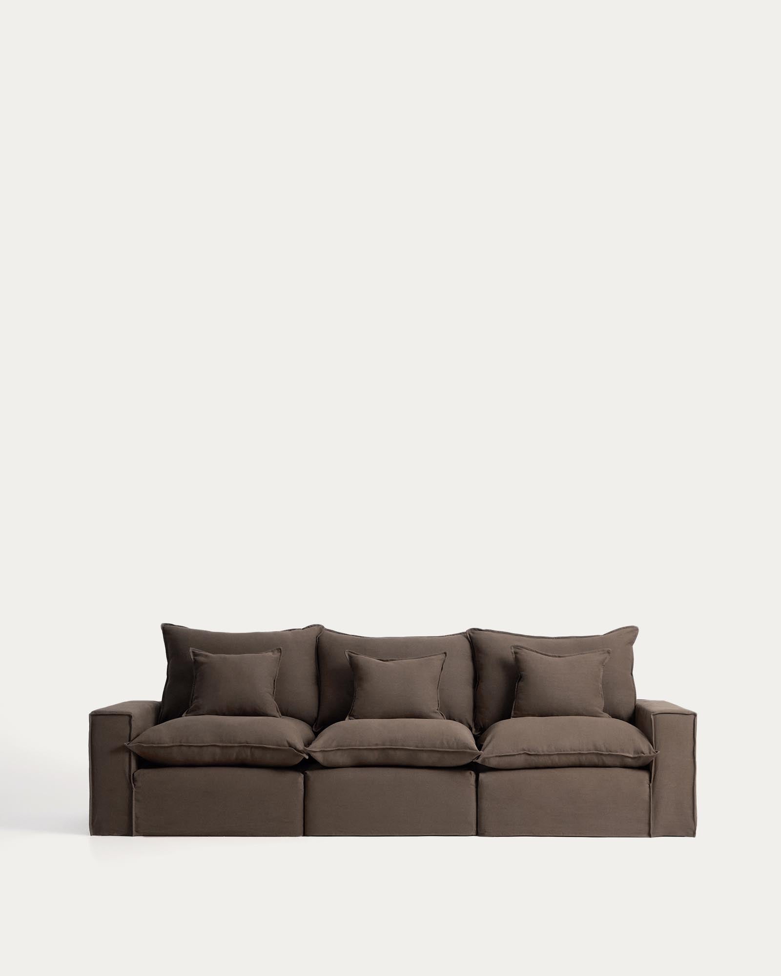 3-Sitzer-Modularsofa Anarela mit abnehmbarem Bezug aus Leinen in Taupe, 310 cm, FSC Mix Credit in Taupe präsentiert im Onlineshop von KAQTU Design AG. 3er Sofa ist von Kave Home