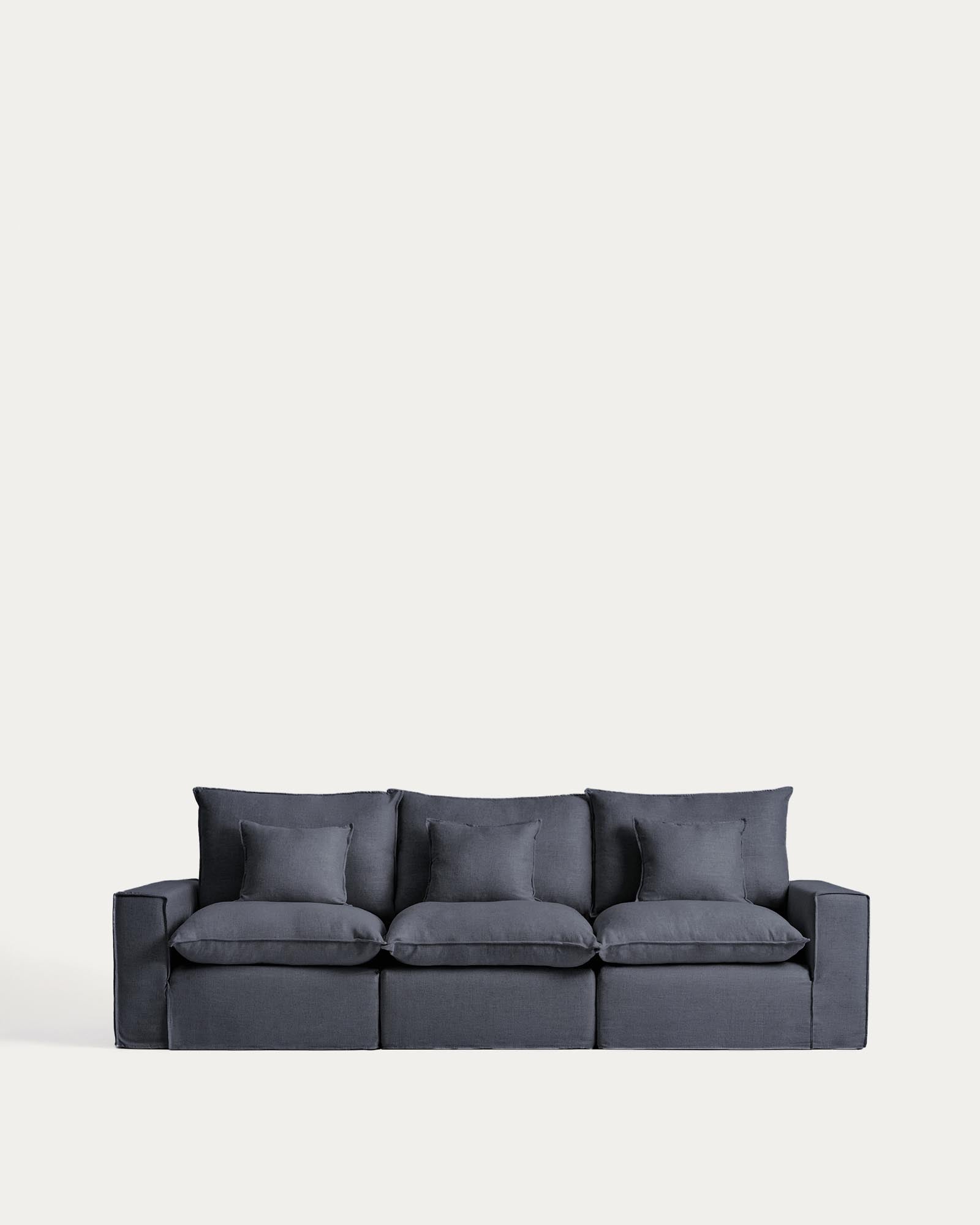 3-Sitzer-Modularsofa Anarela mit abnehmbarem Bezug aus Leinen und Viskose in Dunkelgrau, 310 cm, FSC Mix Credit in Dunkelgrau präsentiert im Onlineshop von KAQTU Design AG. 3er Sofa ist von Kave Home