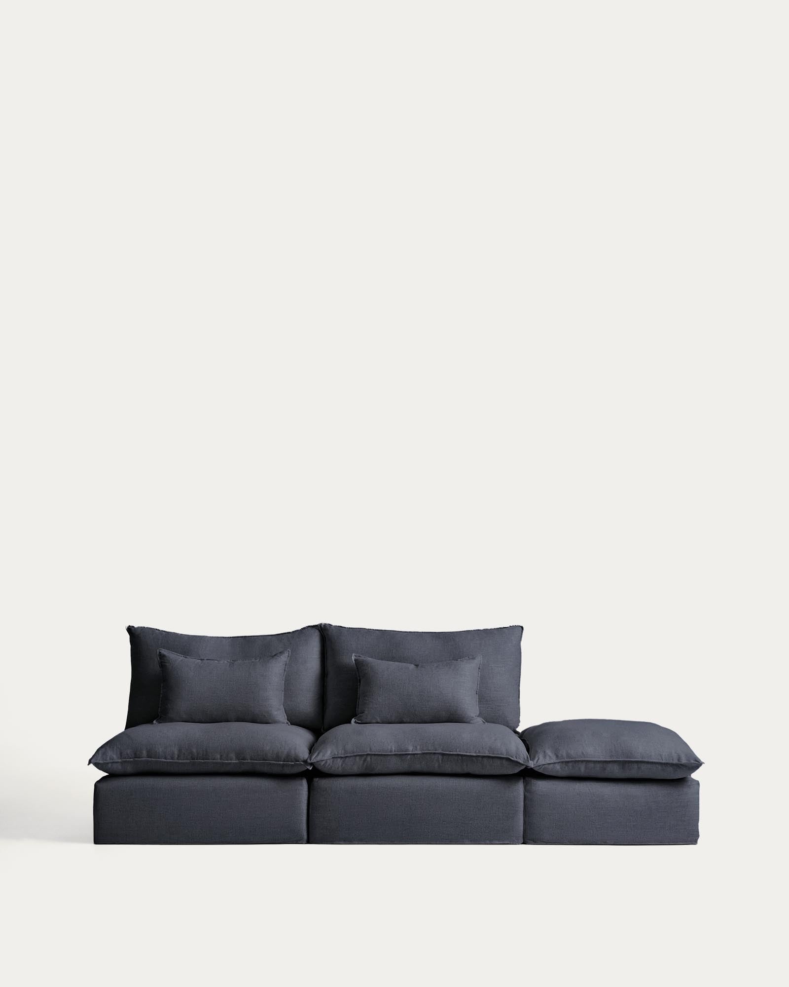 3-Sitzer-Modularsofa Anarela mit abnehmbarem Bezug und Randmodul aus Leinen und Viskose in Dunkelgrau, 310 cm, FSC Mix Credit in Dunkelgrau präsentiert im Onlineshop von KAQTU Design AG. 3er Sofa ist von Kave Home
