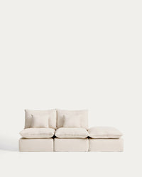 Divano componibile Anarela 2 posti sfoderabile e modulo bordo in lino e viscosa beige, 270 cm, FSC Mix Credit