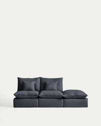 Divano componibile Anarela a 2 posti sfoderabile e modulo bordo in lino e viscosa grigio scuro, 270 cm, FSC Mix Credit
