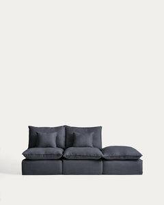 Divano componibile Anarela a 2 posti sfoderabile e modulo bordo in lino e viscosa grigio scuro, 270 cm, FSC Mix Credit