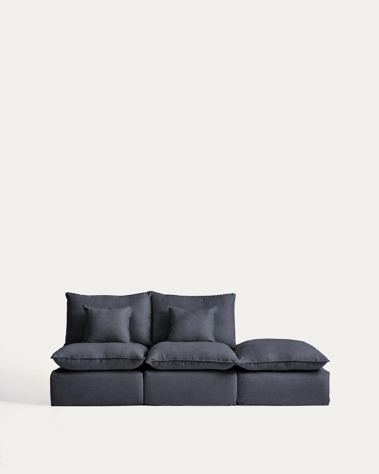2-Sitzer-Modularsofa Anarela mit abnehmbarem Bezug und Randmodul aus Leinen und Viskose in Dunkelgrau, 270 cm, FSC Mix Credit in Dunkelgrau präsentiert im Onlineshop von KAQTU Design AG. 2er Sofa ist von Kave Home