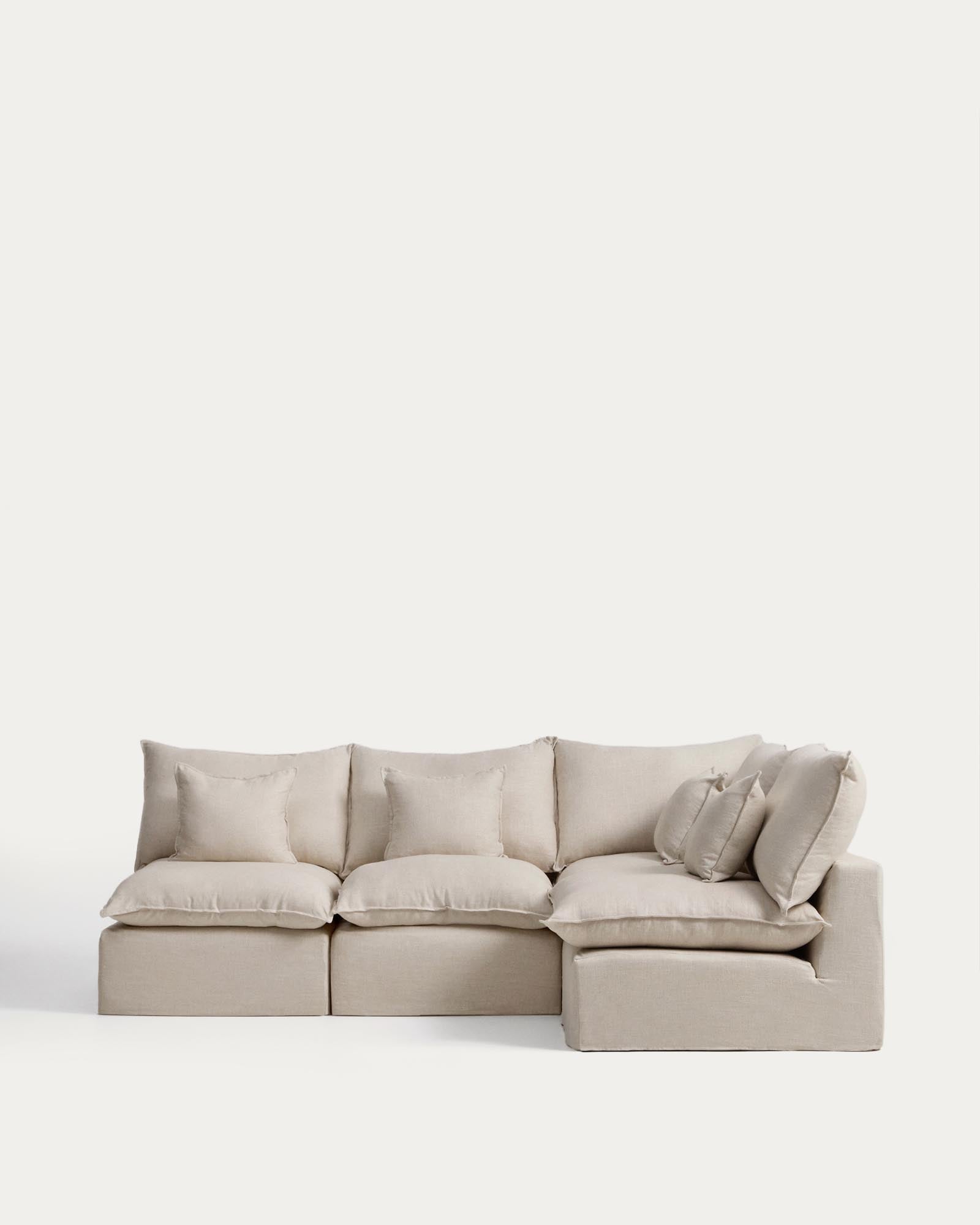 Modulares 4-Sitzer-Ecksofa Anarela mit abnehmbarem Bezug aus Leinen und Viskose in Beige, 287 x 197 cm / 197 x 287 cm, FSC Mix Credit in Beige präsentiert im Onlineshop von KAQTU Design AG. 4er Sofa ist von Kave Home
