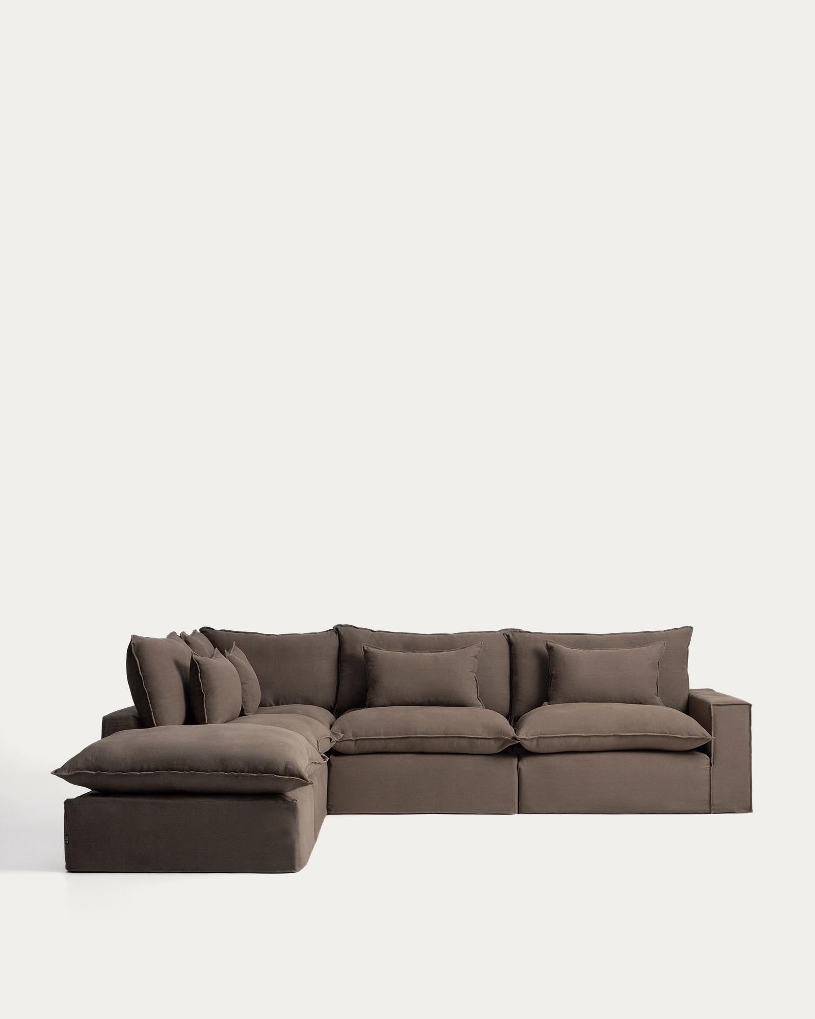 Modulares 6-Sitzer-Ecksofa Anarela mit abnehmbarem Bezug aus Leinen in Taupe, 307 x 347 cm, FSC Mix Credit in Taupe präsentiert im Onlineshop von KAQTU Design AG. 5er Sofa ist von Kave Home