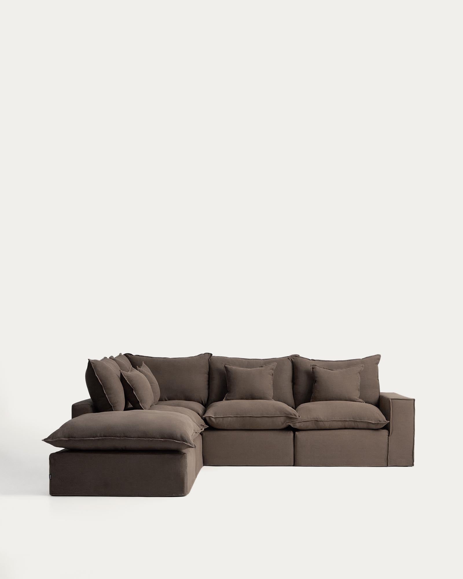 Modulares 4-Sitzer-Ecksofa Anarela mit abnehmbarem Bezug aus Leinen in Taupe, 287 x 307 cm, FSC Mix Credit in Taupe präsentiert im Onlineshop von KAQTU Design AG. 4er Sofa ist von Kave Home