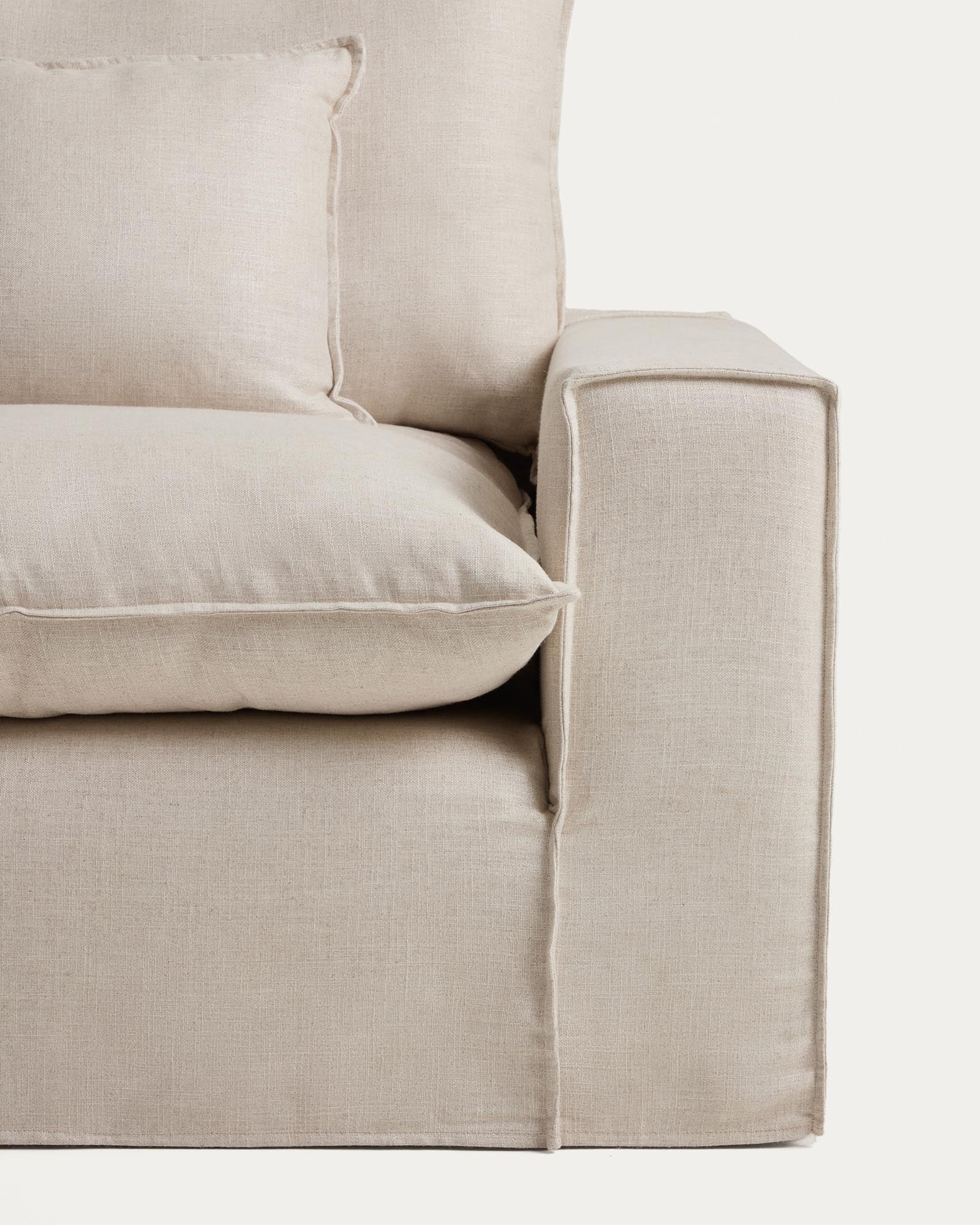 Beige modulares 4-Sitzer-Ecksofa Anarela aus Leinen und Viskose, 287 x 307 cm, stilvolles Design von Kave Home, ideal für moderne Wohnräume.
