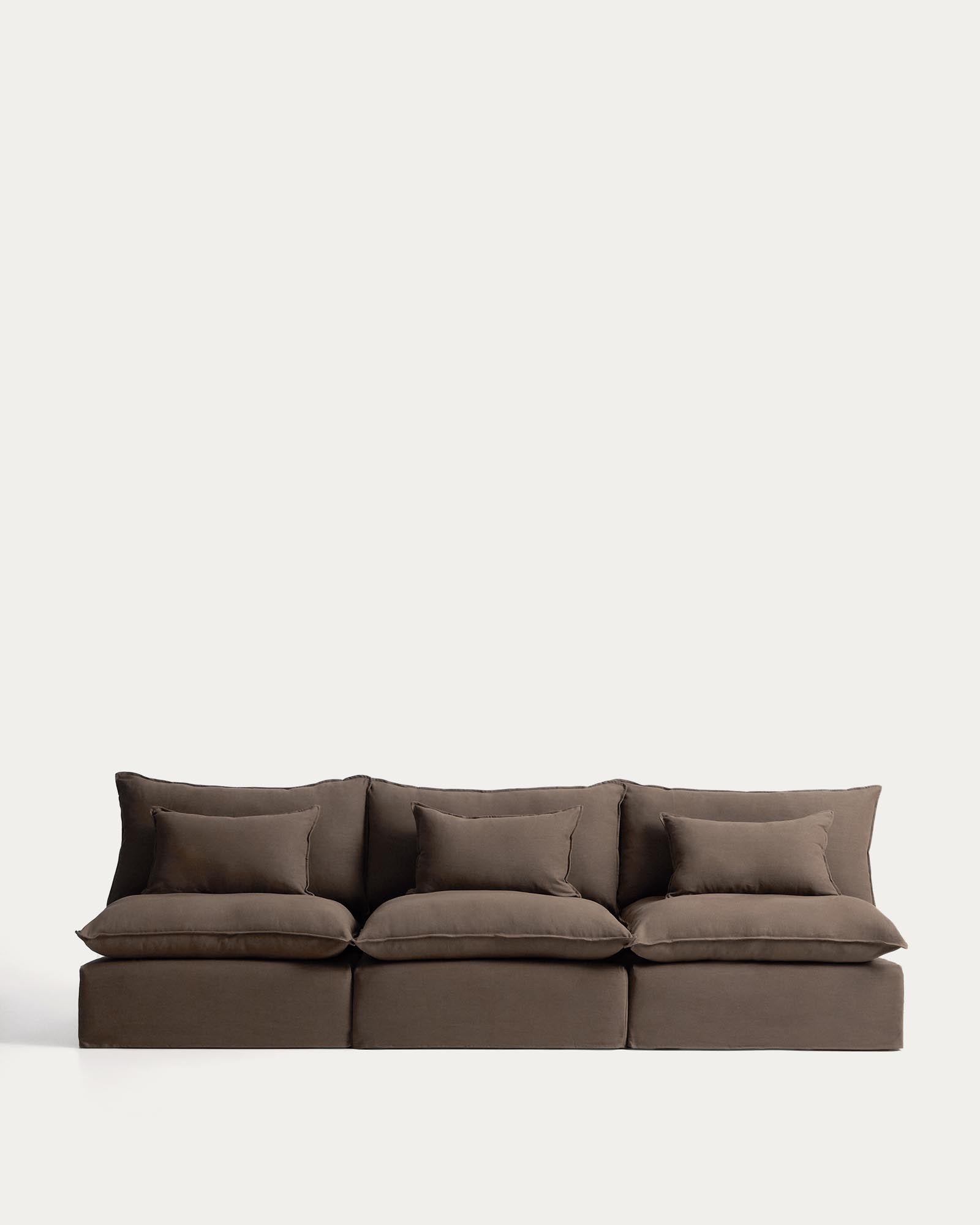 5-Sitzer-Modularsofa Anarela mit abnehmbarem Bezug aus Leinen in Taupe, 330 cm, FSC Mix Credit in Taupe präsentiert im Onlineshop von KAQTU Design AG. 5er Sofa ist von Kave Home