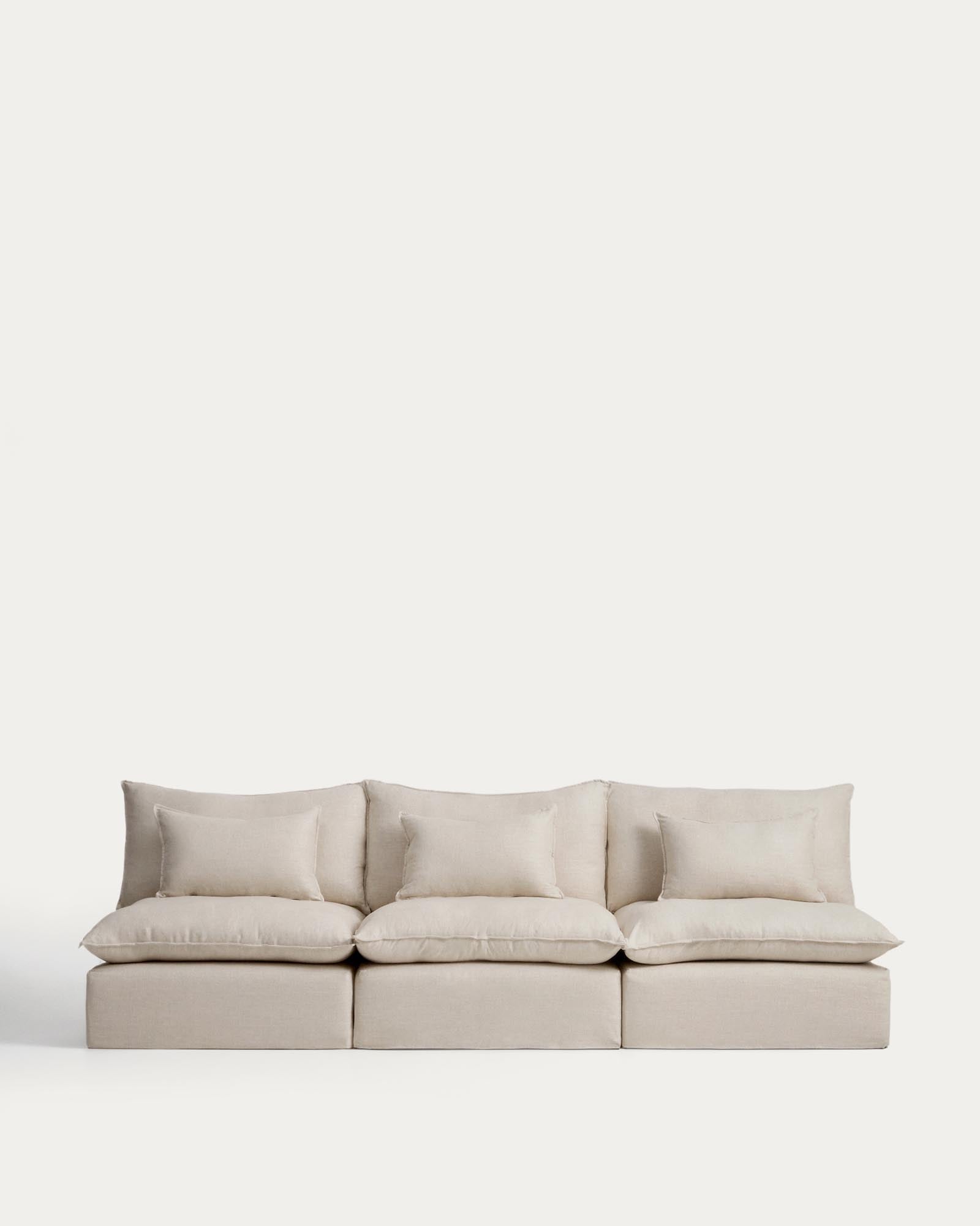 5-Sitzer-Modularsofa Anarela mit abnehmbarem Bezug aus Leinen und Viskose in Beige, 330 cm, FSC Mix Credit in Beige präsentiert im Onlineshop von KAQTU Design AG. 5er Sofa ist von Kave Home