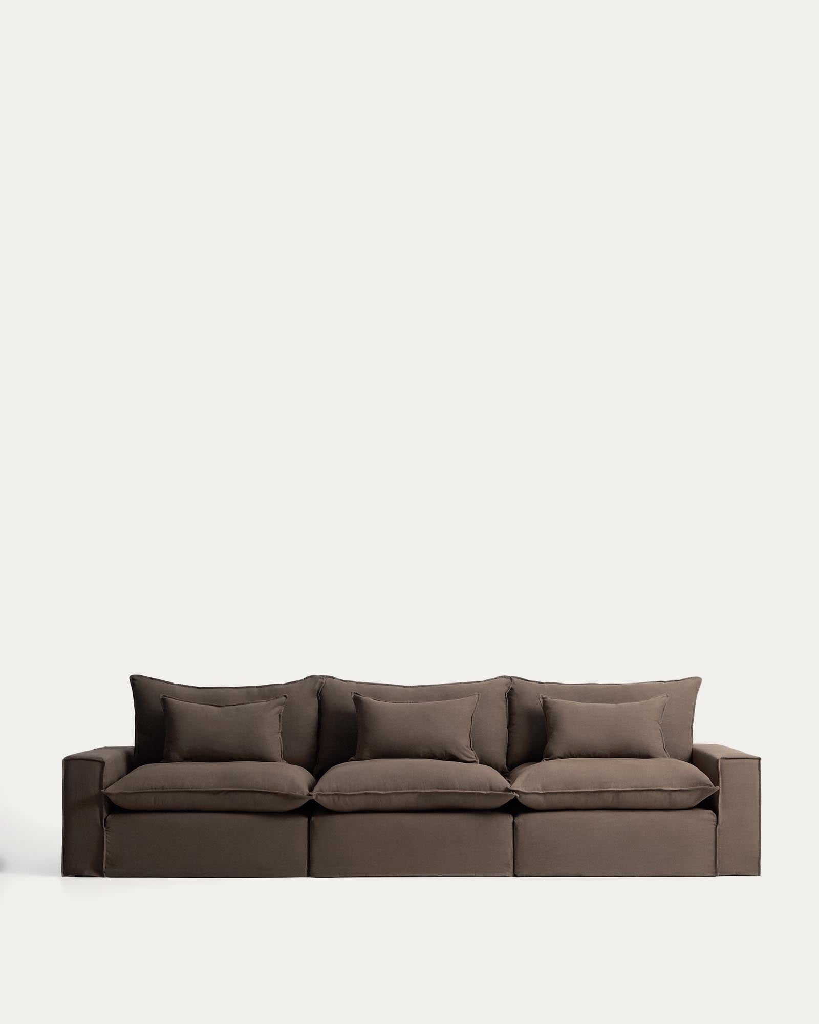 5-Sitzer-Modularsofa Anarela mit abnehmbarem Bezug aus Leinen in Taupe, 370 cm, FSC Mix Credit in Taupe präsentiert im Onlineshop von KAQTU Design AG. 5er Sofa ist von Kave Home