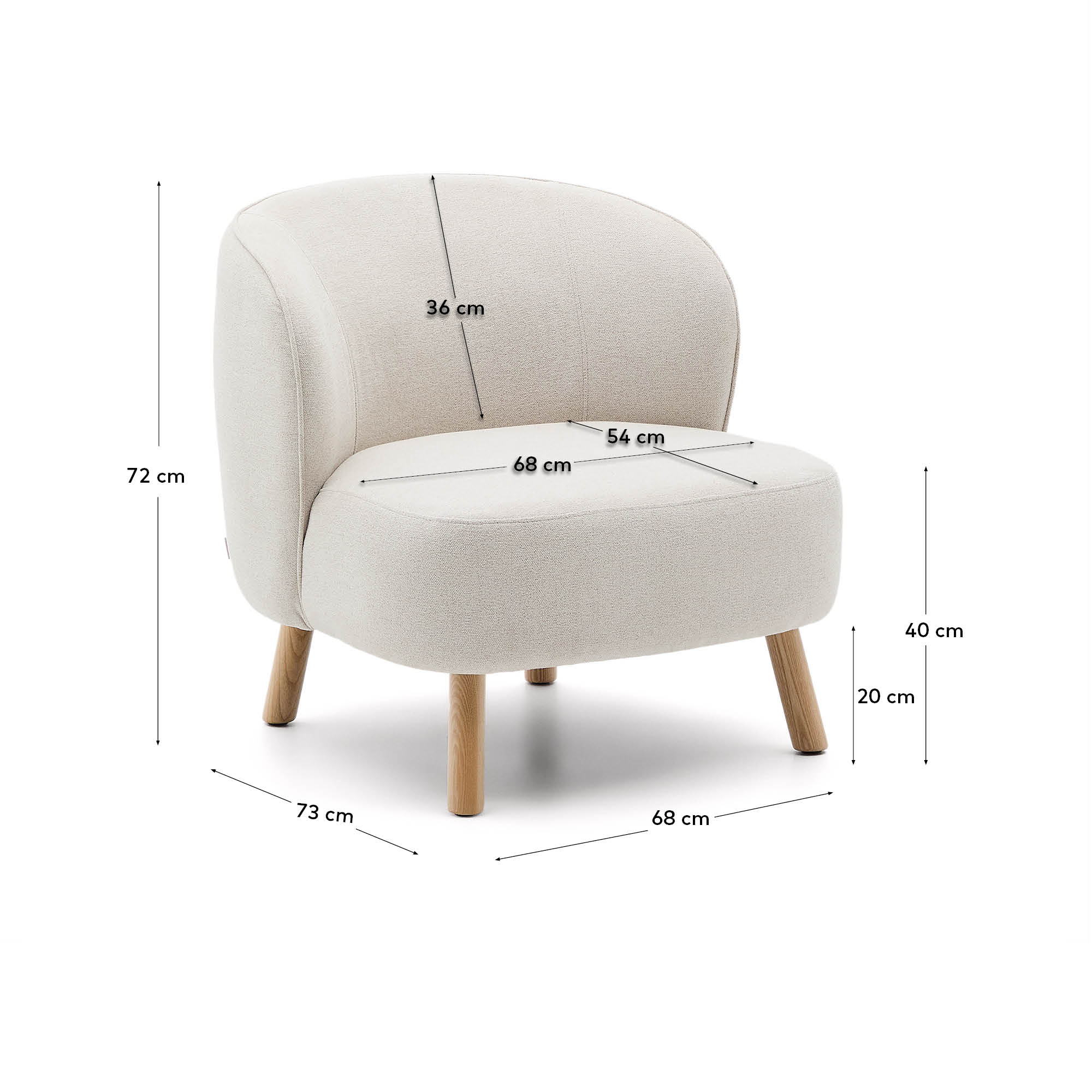 Komfortabler Sessel Ulit aus beigem Chenille-Stoff und robusten Beinen aus massivem Buchenholz mit natürlichem Finish.
