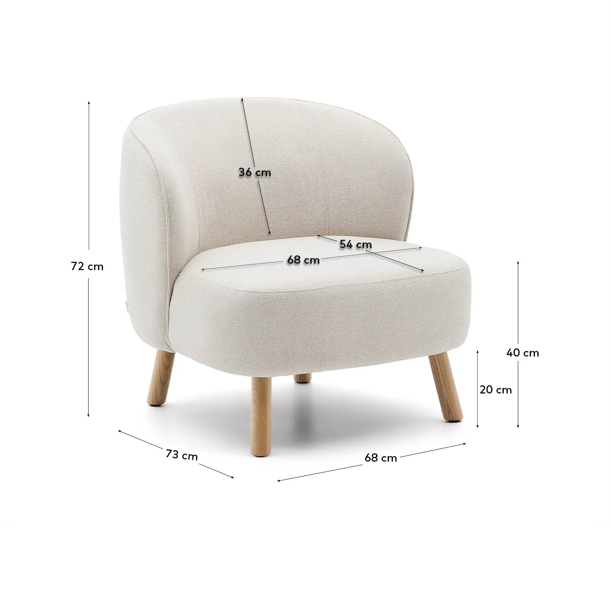 Eleganter Sessel Ulit: Beigefarbenes Chenille, stabile Buchenholzbeine, ideal für stilvolle Entspannung in jedem Raum.