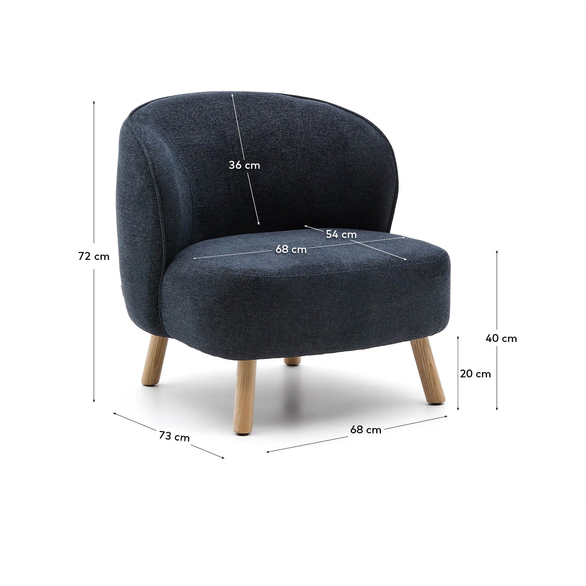 Eleganter Sessel Ulit: Blau-graues Chenille, massive Buchenholzbeine, kompakt und stilvoll für jeden Raum.