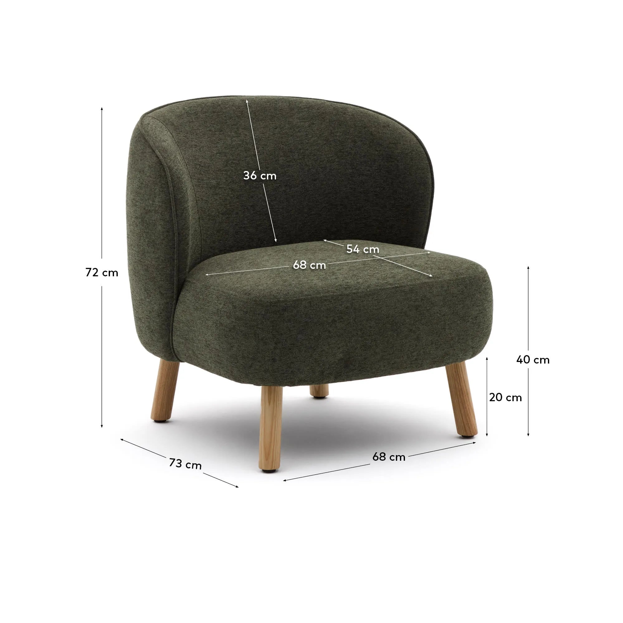 Eleganter Sessel Ulit in grünem Chenille, mit stabilen Buchenholzbeinen, bietet stilvollen Komfort für Ihr Zuhause.