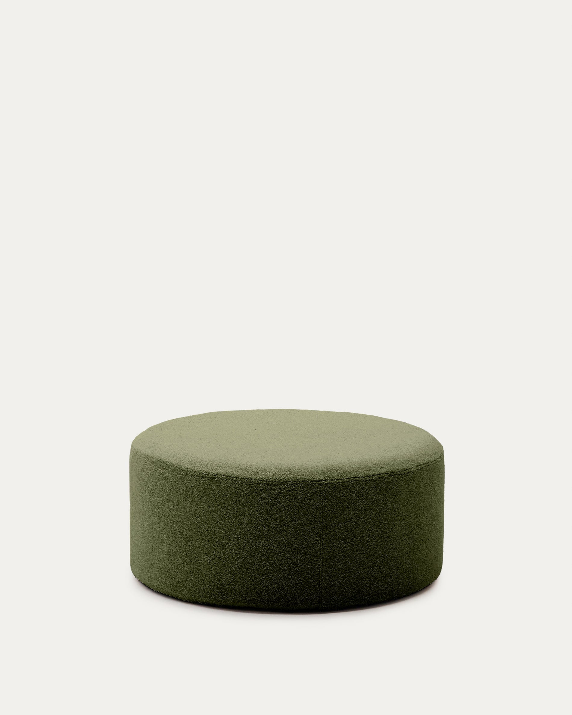3D-Modell eines eleganten, grünen Bouclé-Fußhockers Ø 90 cm von Kave Home, ideal für AR-Darstellungen.
