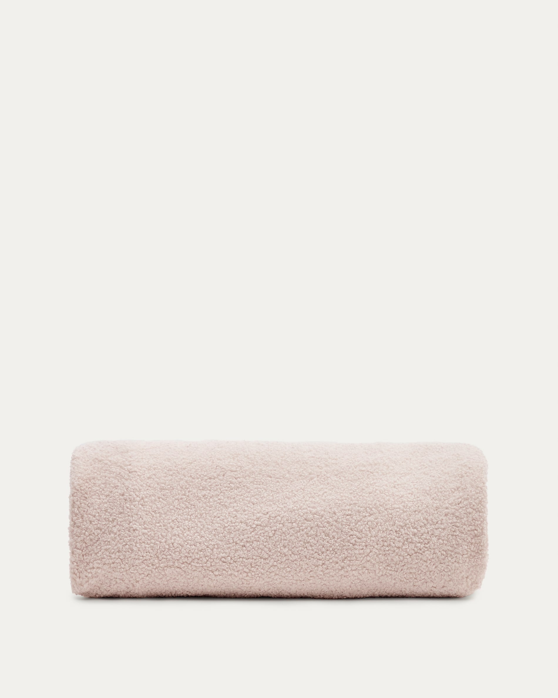 Eleganter rosa Bouclé-Bezug für Kaeli-Fußhocker, Ø 120 cm, von Kave Home. Nachhaltig, stilvoll und vielseitig einsetzbar.